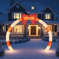 256cm Christmas Pre-lit Festive Arch with Large Bow and Warm White LED Lights for Yard