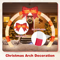 256cm Christmas Pre-lit Festive Arch with Large Bow and Warm White LED Lights for Yard