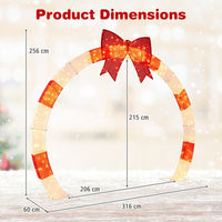 256cm Christmas Pre-lit Festive Arch with Large Bow and Warm White LED Lights for Yard