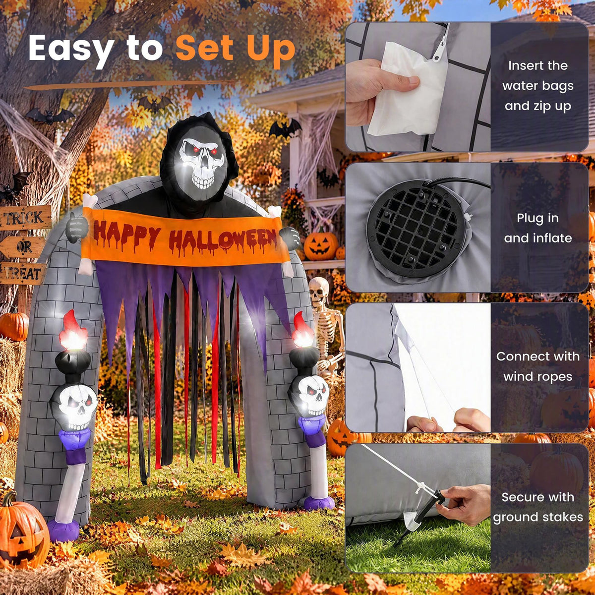 260cm Halloween Haunted Reaper Archway with Built-in LED Lights