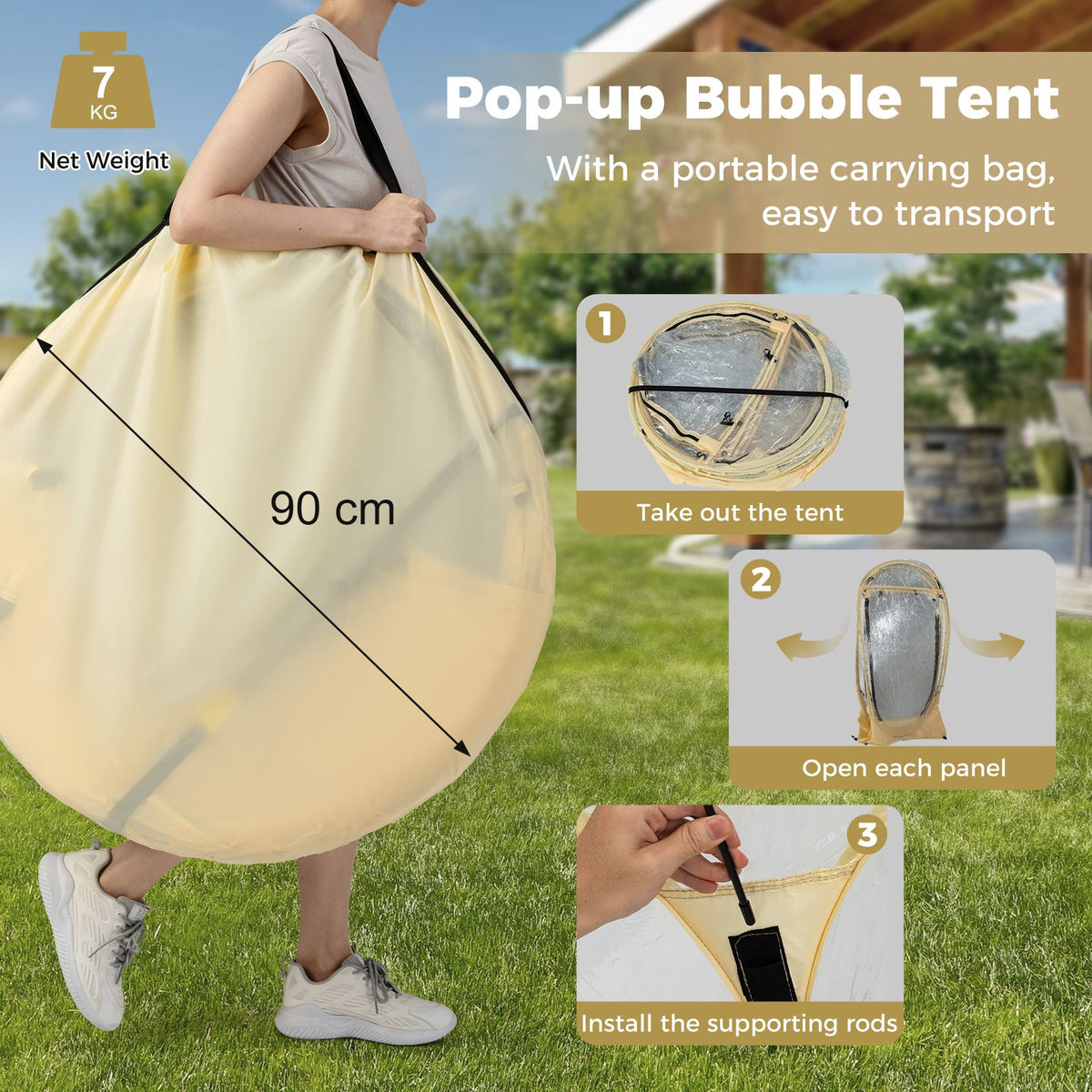 265 x 288 CM Pop Up Bubble Tent with 540° Transparent PVC Igloo for 4-6 People