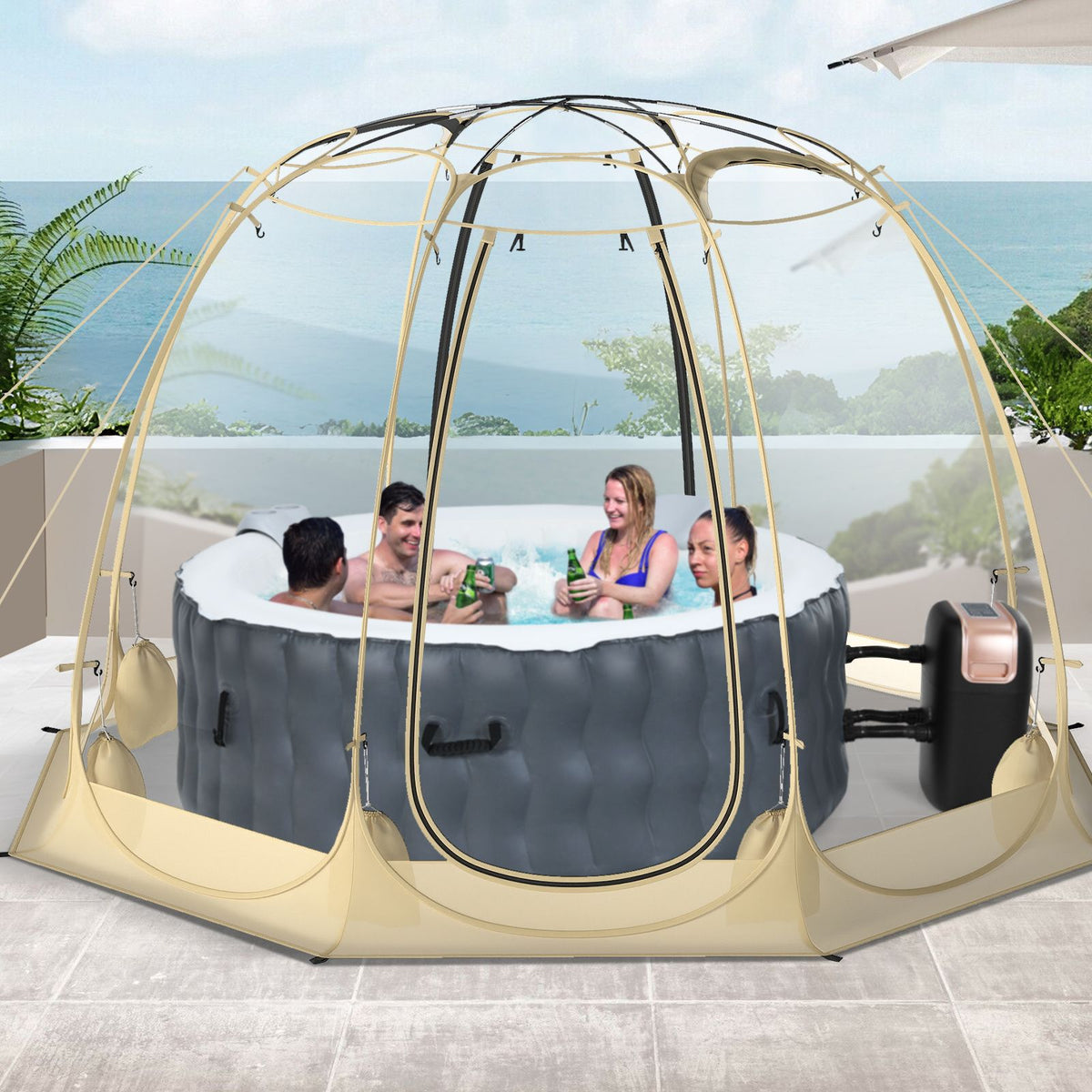 265 x 288 CM Pop Up Bubble Tent with 540° Transparent PVC Igloo for 4-6 People