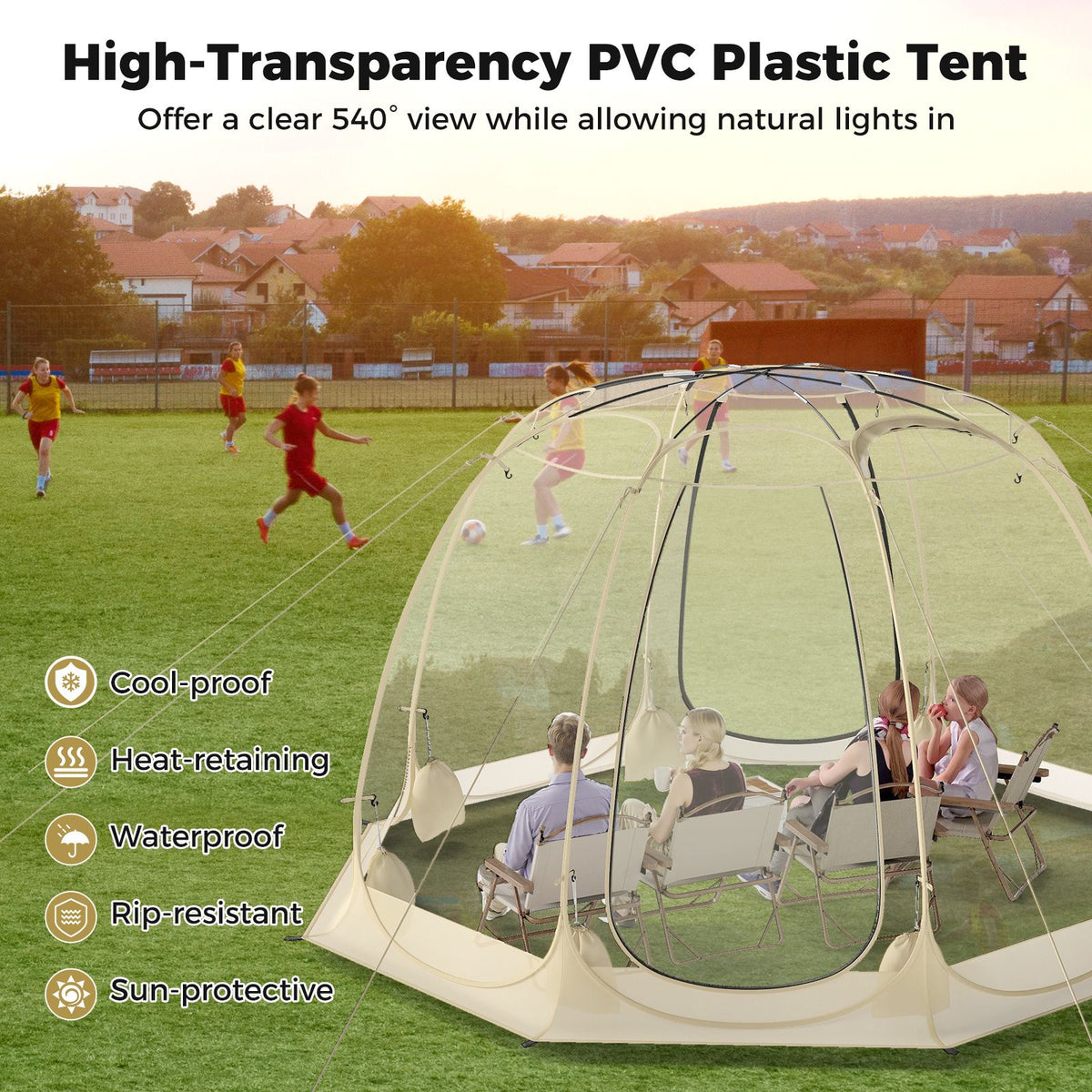 265 x 288 CM Pop Up Bubble Tent with 540° Transparent PVC Igloo for 4-6 People