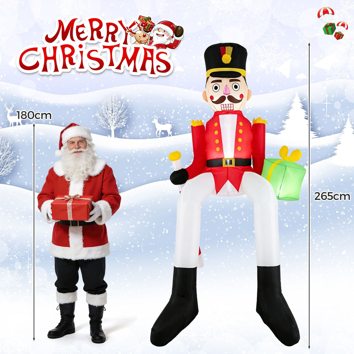 265cm Inflatable Christmas Nutcracker Hanging Decoration for Holiday Decor