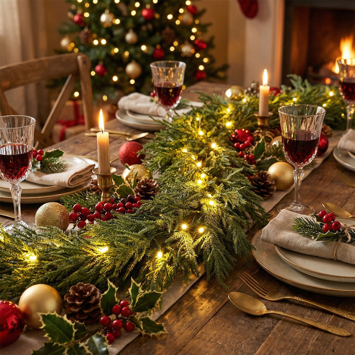 270cm Pre-lit Artificial Cypress Christmas Garland with 50 Warm-White LED Lights and 130 Branch Tips