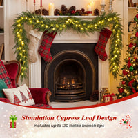 270cm Pre-lit Artificial Cypress Christmas Garland with 50 Warm-White LED Lights and 130 Branch Tips
