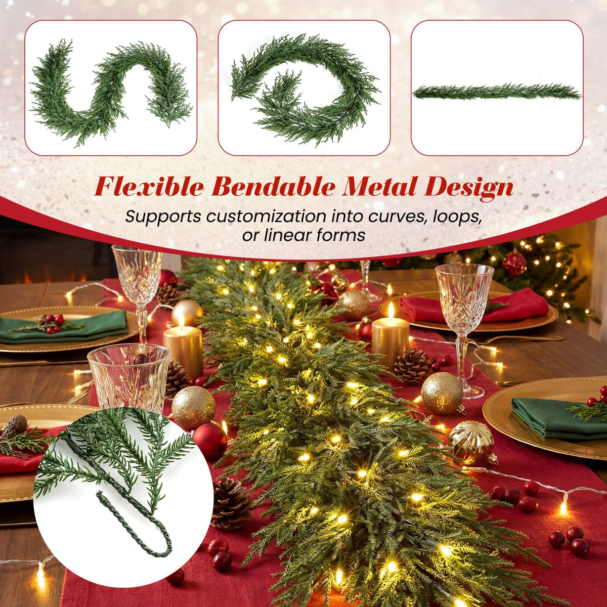 270cm Pre-lit Artificial Cypress Christmas Garland with 50 Warm-White LED Lights and 130 Branch Tips
