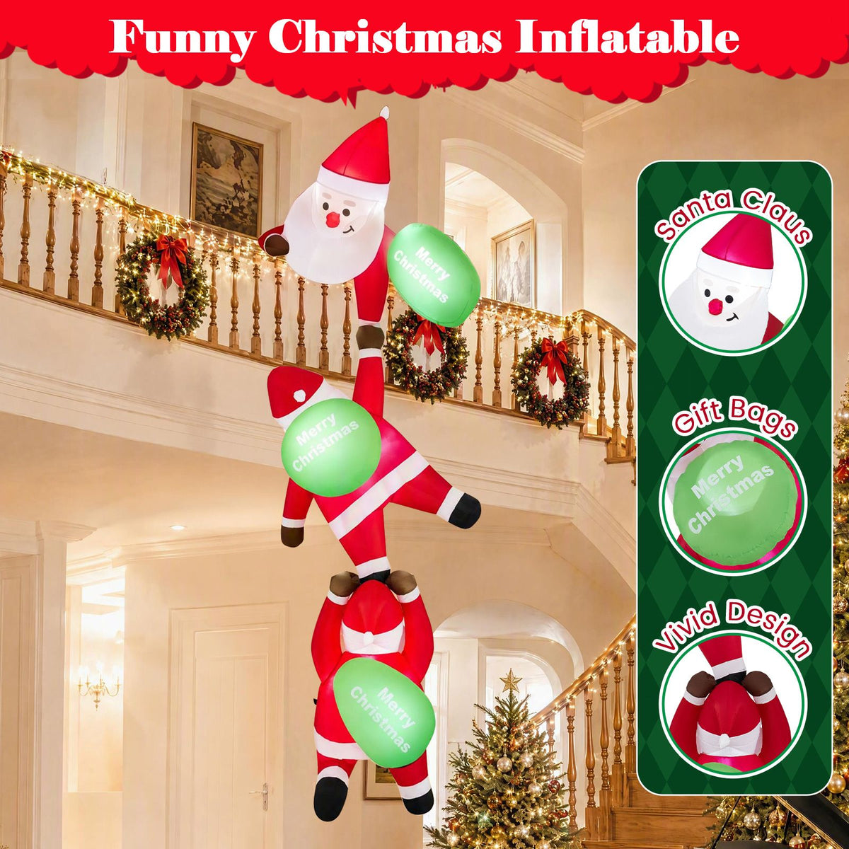 280cm Hanging Christmas Inflatable Indoor Outdoor Decoration for Holiday Decor