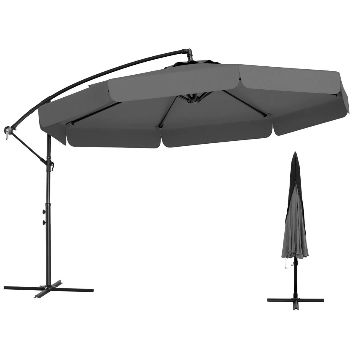 3m Offset Hanging Umbrella with Cover Patio Cantilever Umbrella w/Easy Tilt Adjustment