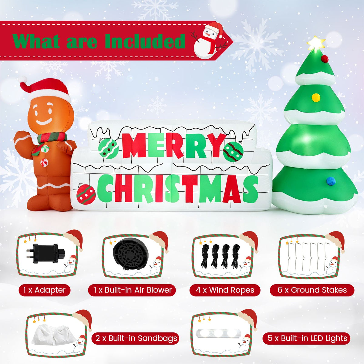 290cm Long Inflatable Merry Christmas Sign Outdoor Decoration for Holiday Decor
