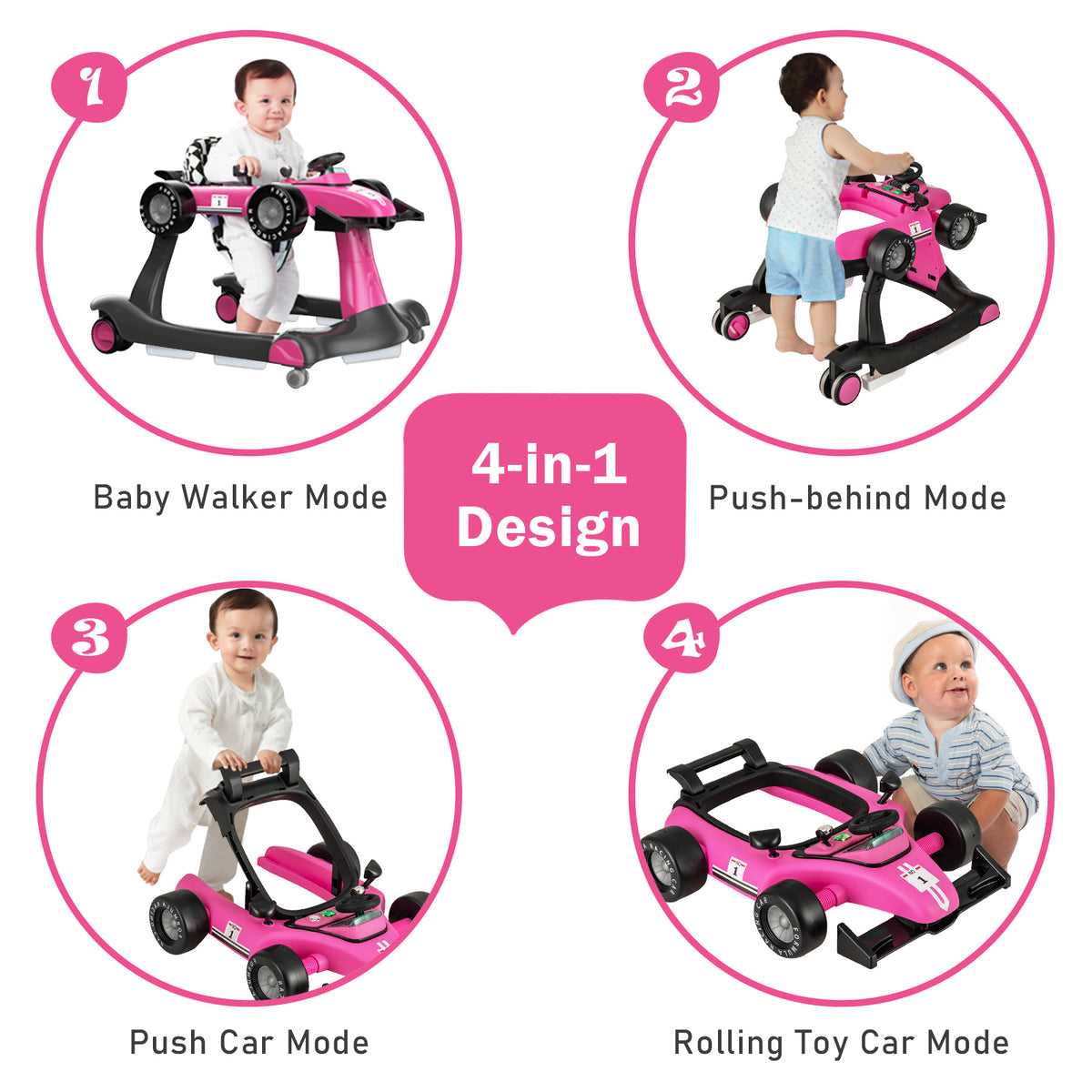 4-in-1 Baby Walker, Foldable Baby Activity Walker