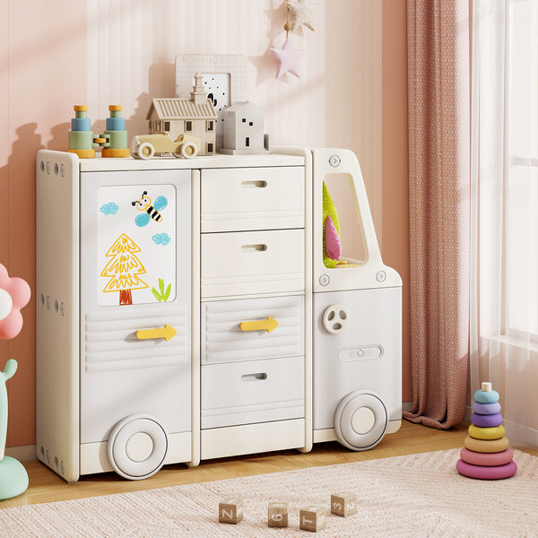 Bus-shaped Children Cabinet w/ 4 Pull-out Drawers with Handles
