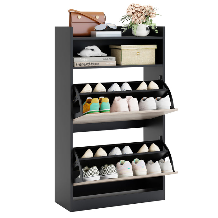 Shoe Storage Cabinet with 2 Flip Drawers, Slim Hidden Narrow Shoe Organizer