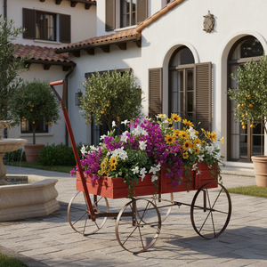 Wood Wagon Planter with Adjustable Handle