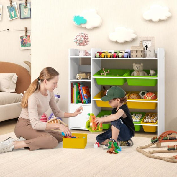 Kids Bookshelf with 8 Storage Boxes and 2 Open Shelves