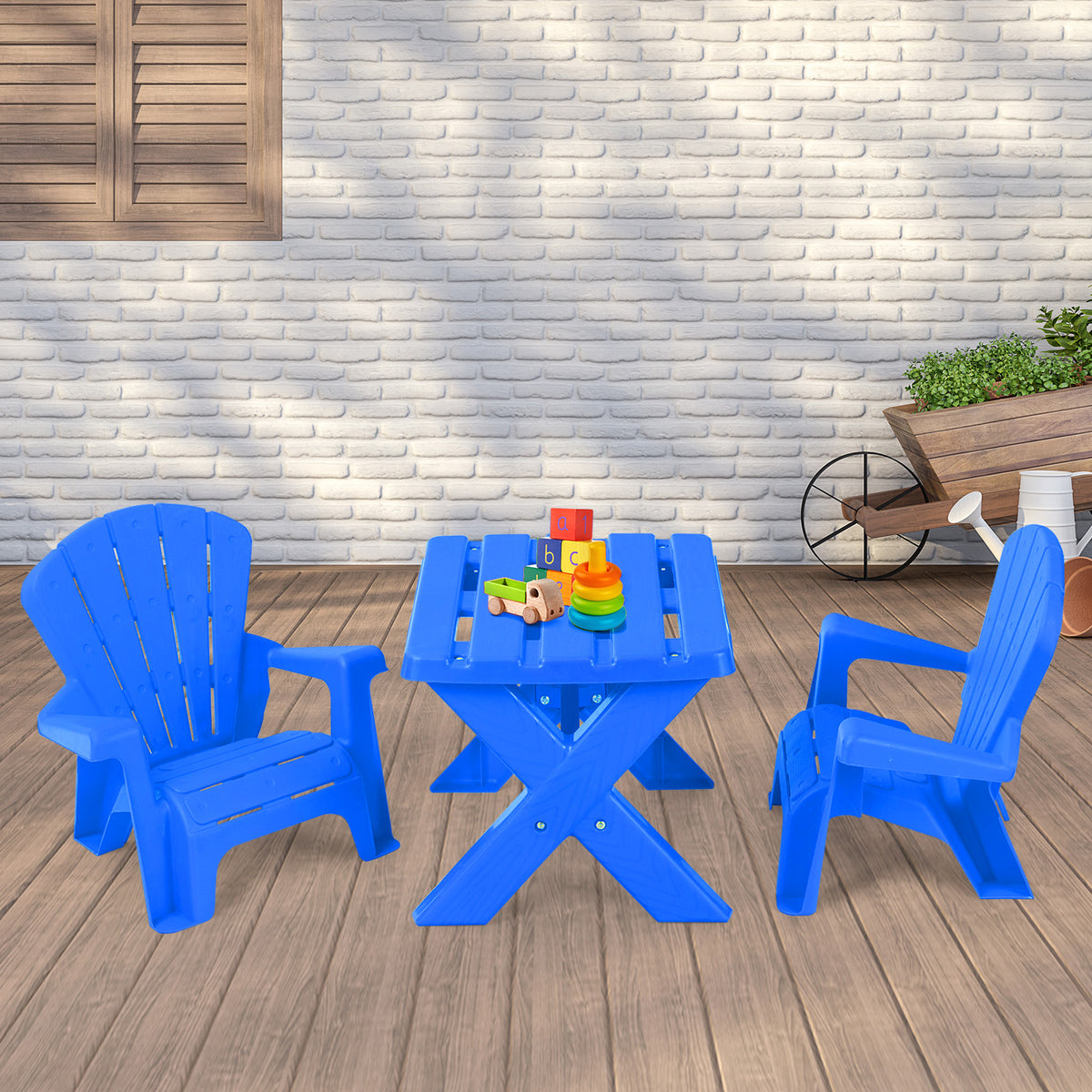 Kids Plastic Table with 2 Adirondack Chairs Set
