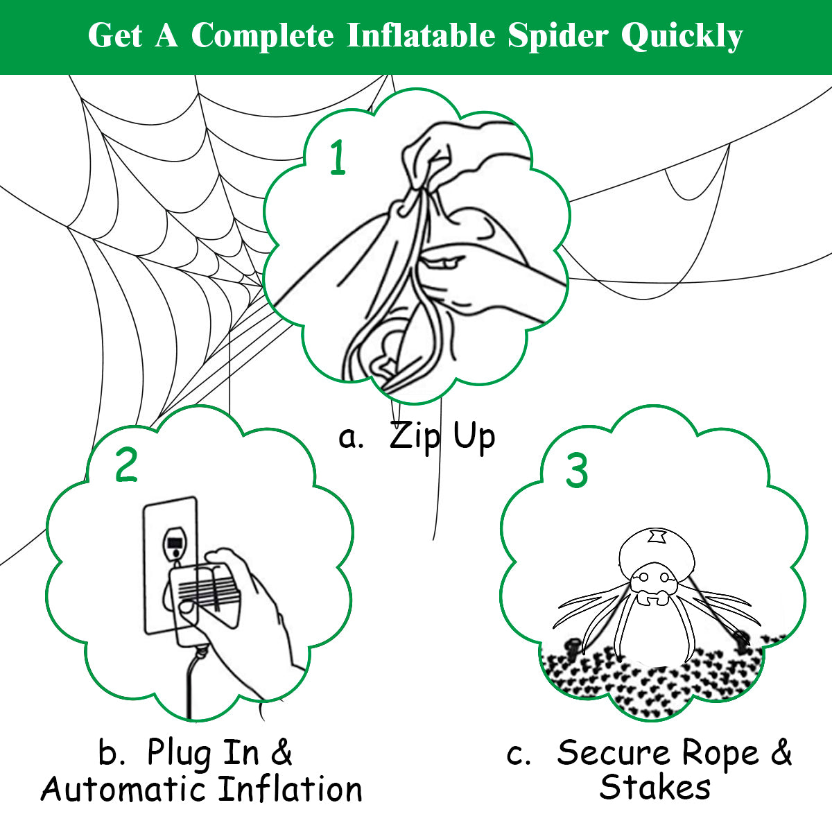 1.8M Halloween Inflatable Spider w/ LED Lights & Powerful Blower