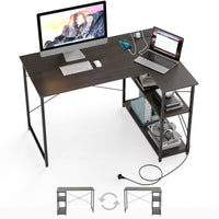 L-shaped Desk w/ Power Outlet Computer Desk Corner Gaming Desk for Home & Office