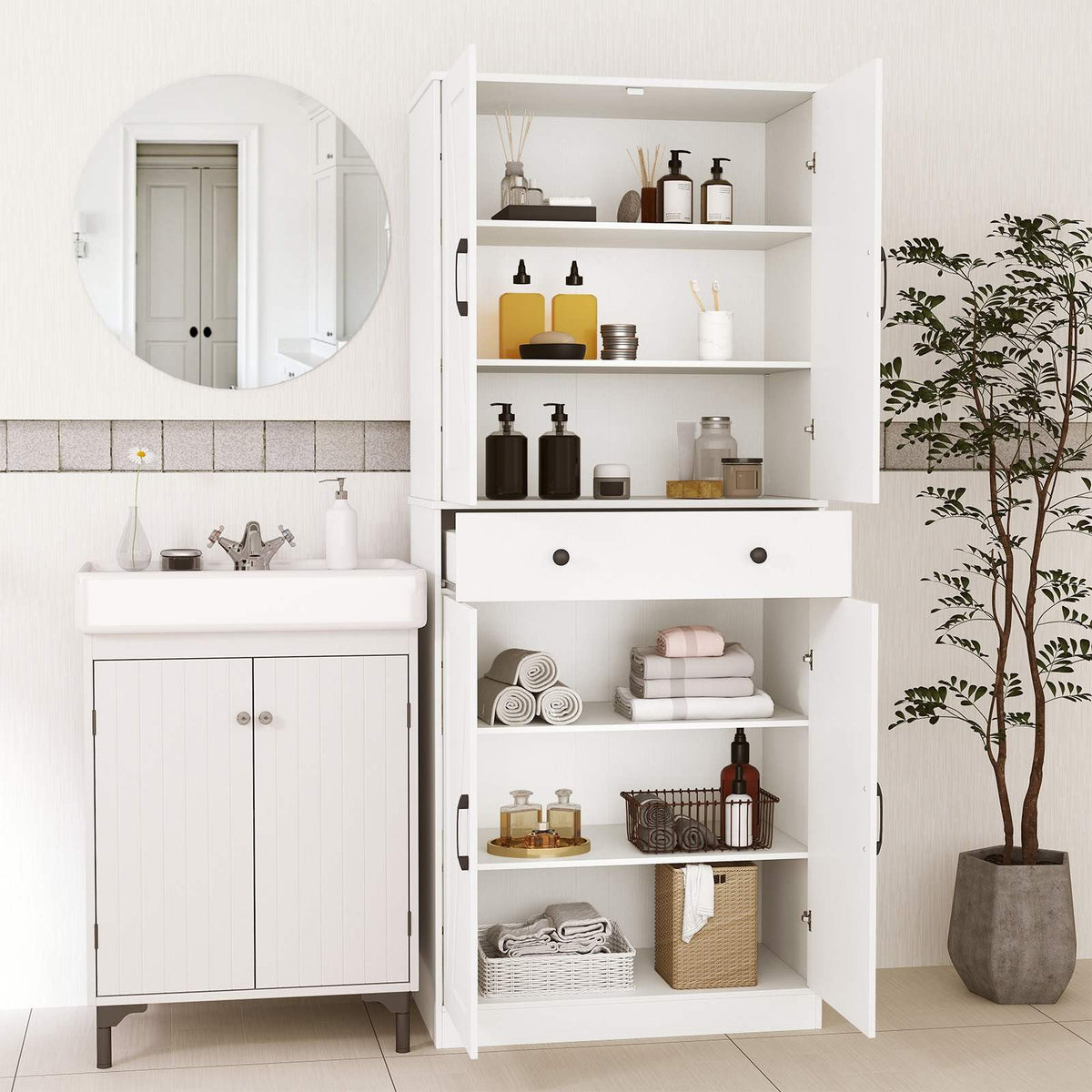 183cm Tall Kitchen Cabinet Farmhouse Cupboard Cabinet Versatile Storage