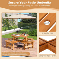 Round Picnic Table Set Patio Dining Camping Table w/ Built-in 4 Benches