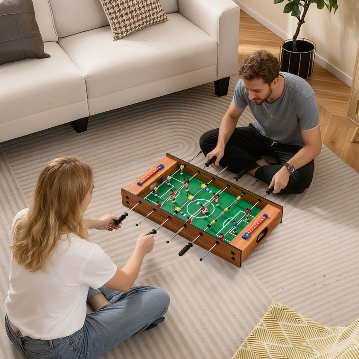 2 In 1 Multi Game Table with Compact Tabletop Foosball Table and Hockey Game
