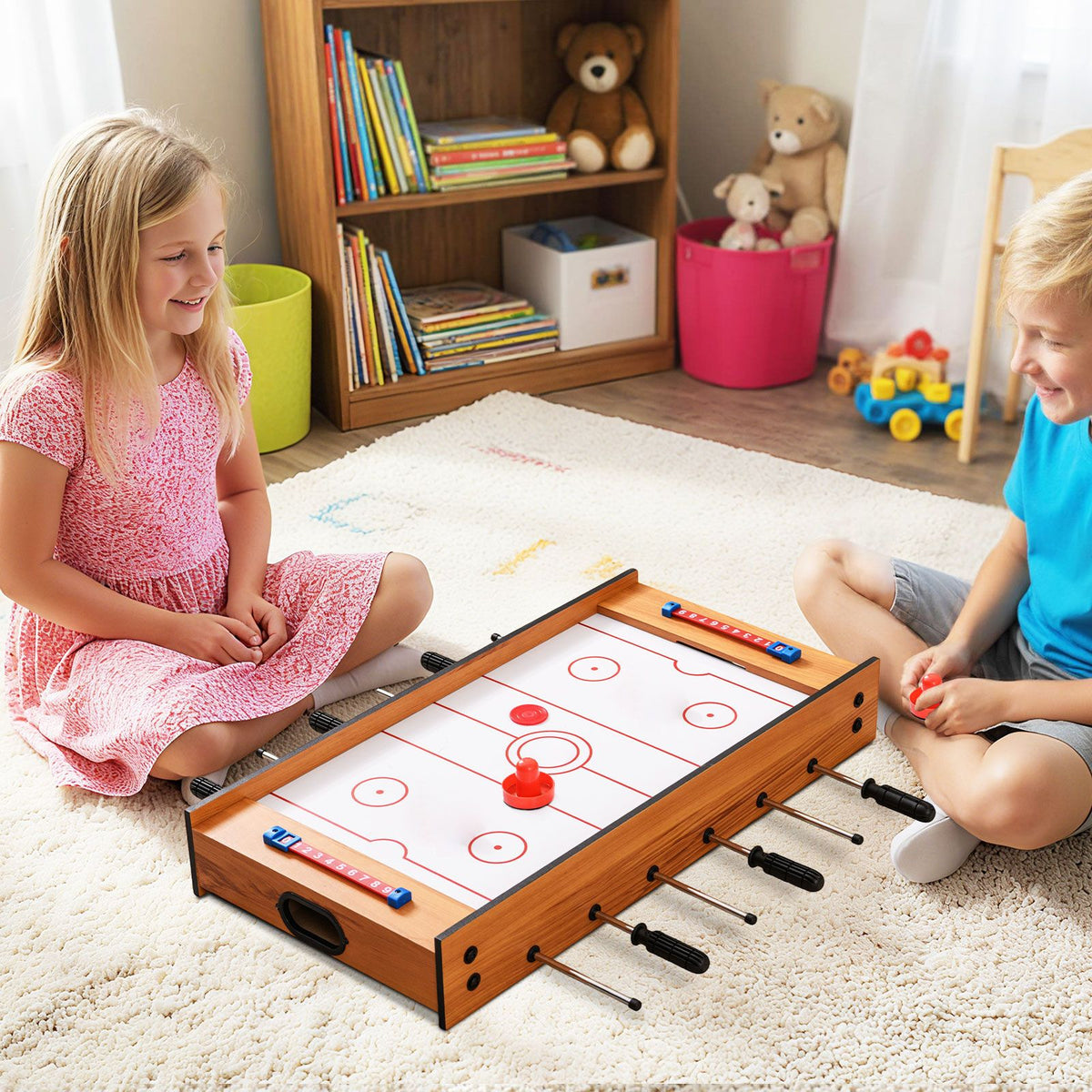 2 In 1 Multi Game Table with Compact Tabletop Foosball Table and Hockey Game