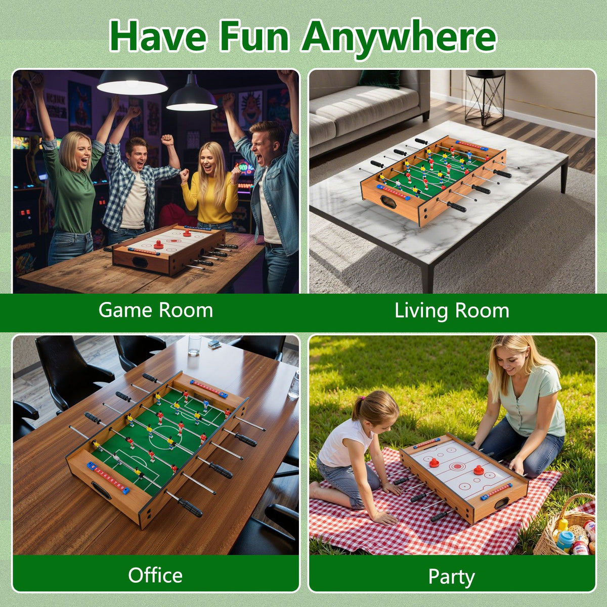 2 In 1 Multi Game Table with Compact Tabletop Foosball Table and Hockey Game