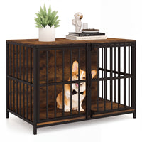 Heavy-duty Dog Crate Furniture, 100 cm Dog Kennel with Dual Lockable Double Doors