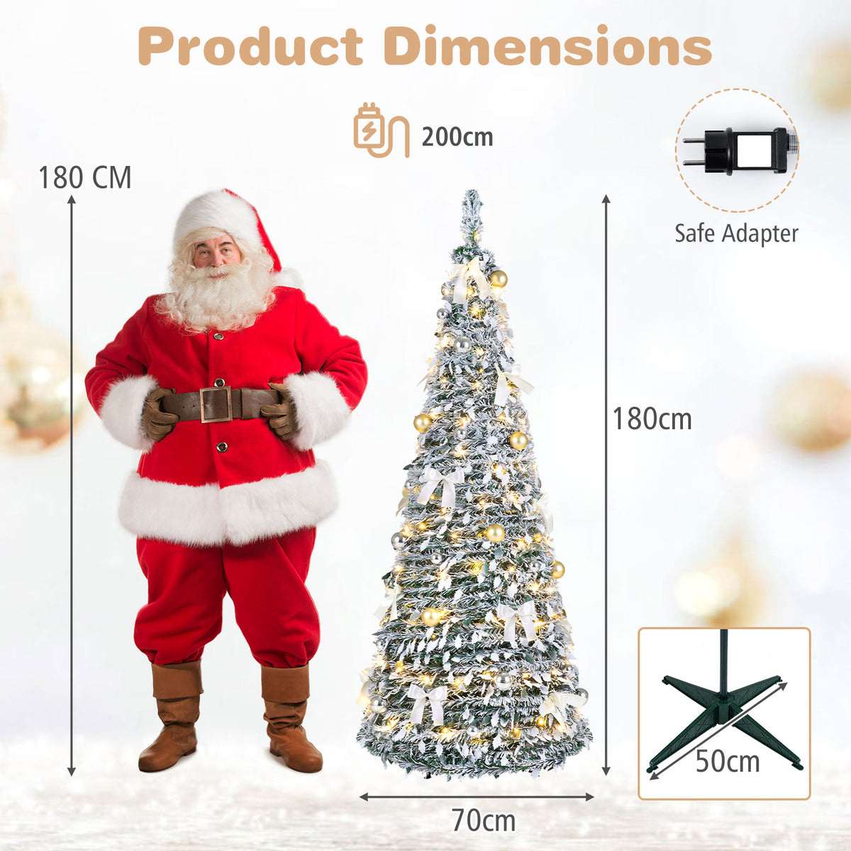 150/180cm Pre-Lit Pop Up Christmas Tree w/ 140 Warm White LED Lights