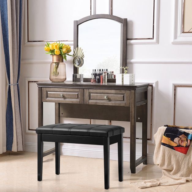 PU Leather Piano Bench with Padded Cushion and Music Storage