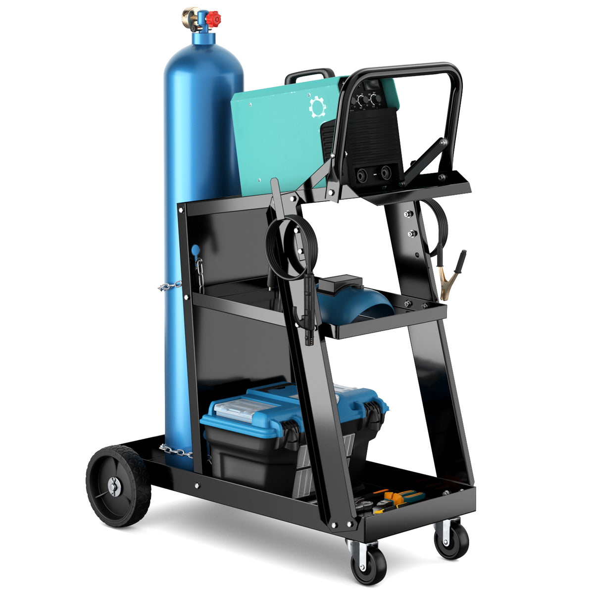 3-Tier Welding Cart, Rolling Welder Cart w/ Tilt-Table & 4 Wheels