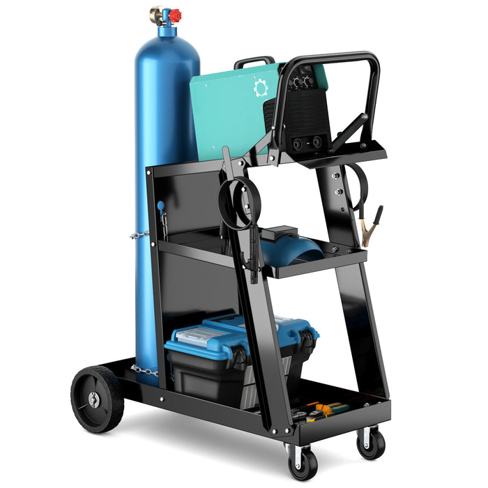 3-Tier Welding Cart, Rolling Welder Cart w/ Tilt-Table & 4 Wheels