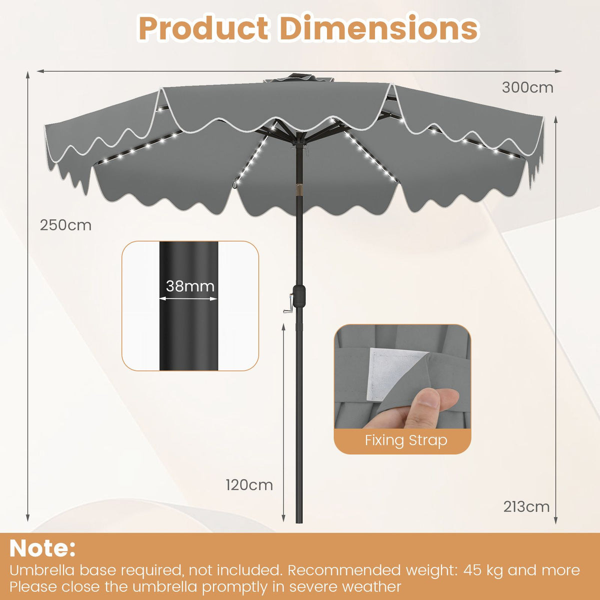 2.8/3m Solar Patio Umbrella with 104 LED Lights for Garden and Deck