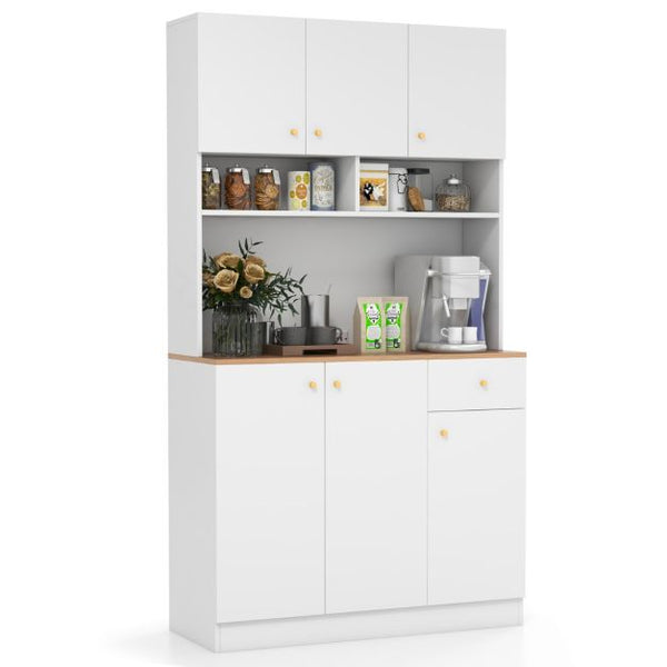 Tall Pantry Cabinet Kitchen Cabinet with USB Ports and Adjustable Shelves