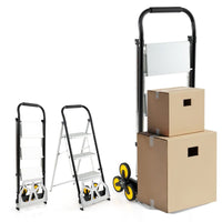 2 in 1 Folding Hand Truck and Ladder with Anti-Slip Pedals Rubber Wheels