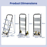 2 in 1 Folding Hand Truck and Ladder with Anti-Slip Pedals Rubber Wheels
