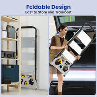 2 in 1 Folding Hand Truck and Ladder with Anti-Slip Pedals Rubber Wheels