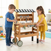 2-in-1 Wooden Kids Cart and Tool Bench with Realistic Tools