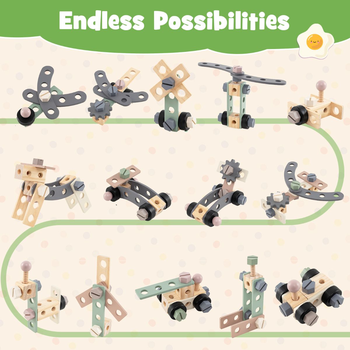 2-in-1 Wooden Kids Cart and Tool Bench with Realistic Tools