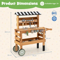 2-in-1 Wooden Kids Cart and Tool Bench with Realistic Tools