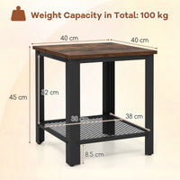 2-Tier Square End Table with Mesh Shelf and Heavy-duty Metal Frame