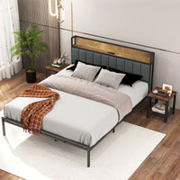 2-Tier Square End Table with Mesh Shelf and Heavy-duty Metal Frame