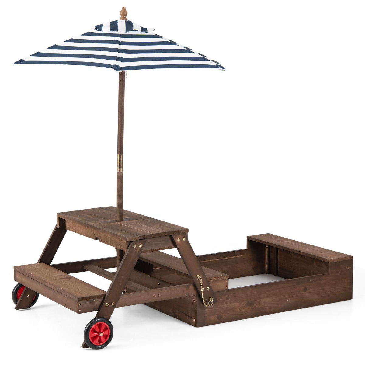2-in-1 Wooden Sandbox with Foldable Umbrella and Convertible Picnic Table