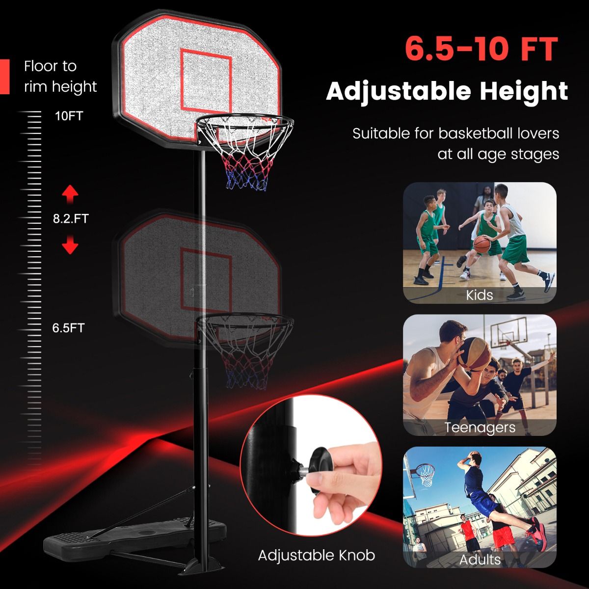 2m-3m Height Adjustable Basketball Hoop Stand System with Wheels