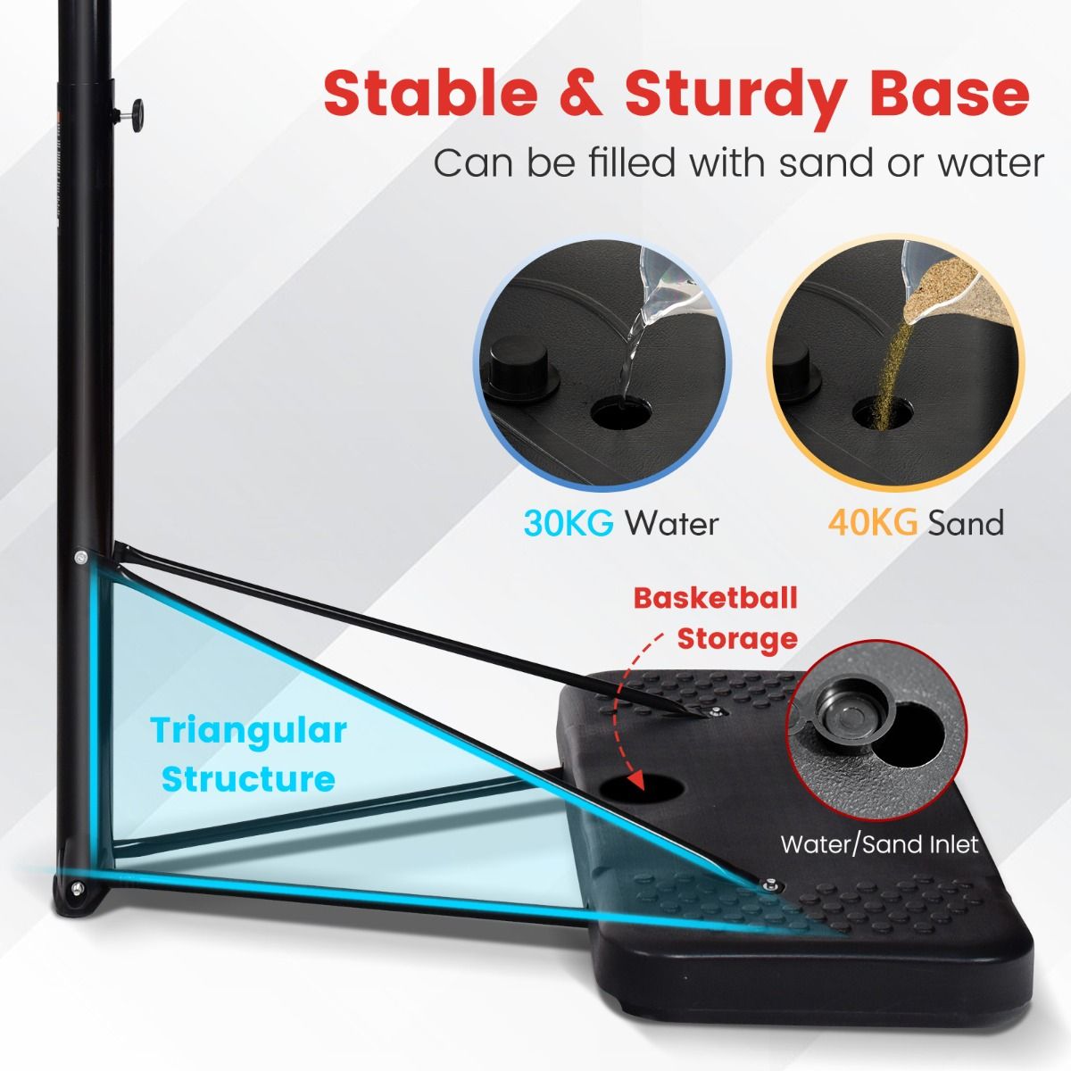 2m-3m Height Adjustable Basketball Hoop Stand System with Wheels