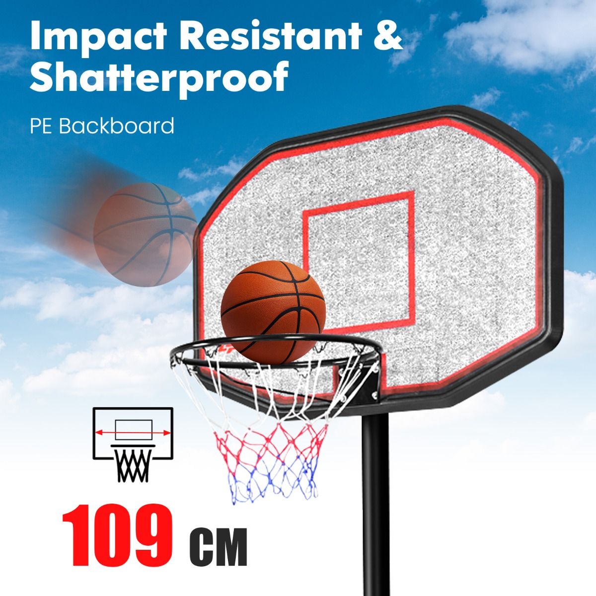 2m-3m Height Adjustable Basketball Hoop Stand System with Wheels