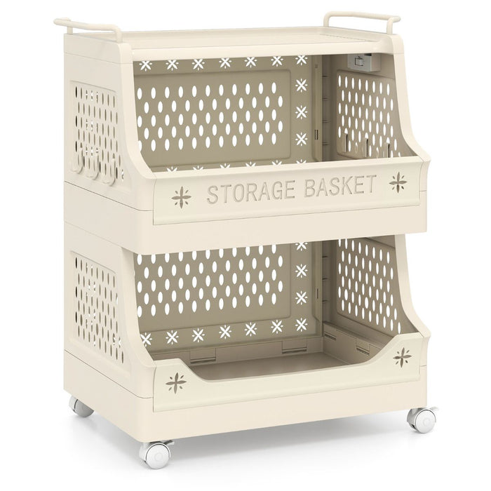 2/3/4/5 Tier Rolling Laundry Basket with Wheels Stackable Plastic Storage Cart