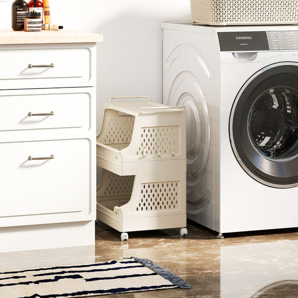 2/3/4/5 Tier Rolling Laundry Basket with Wheels Stackable Plastic Storage Cart