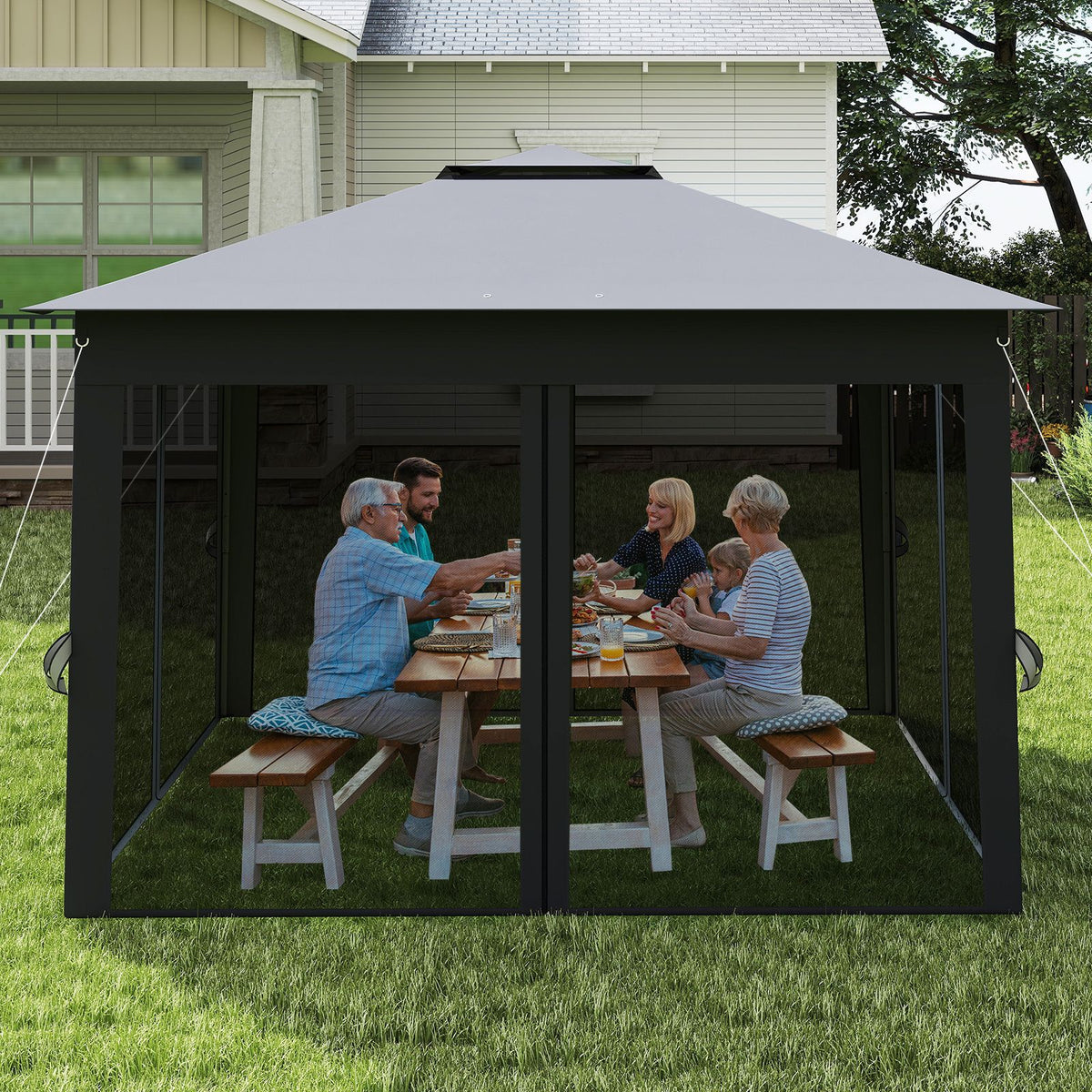 3.4 X 3.4 M Foldable Canopy Tent with Mesh Netting Double Roof and Carrying Bag