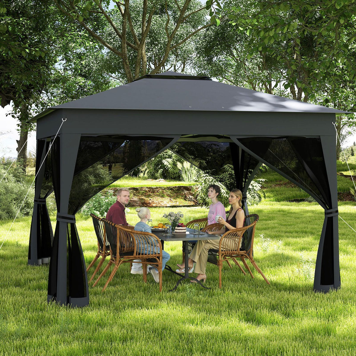 3.4 X 3.4 M Foldable Canopy Tent with Mesh Netting Double Roof and Carrying Bag